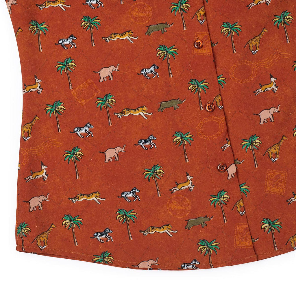 RSVLTS Destination Darjeeling Women's KUNUFLEX Short Sleeve Shirt in Brown — detail 9