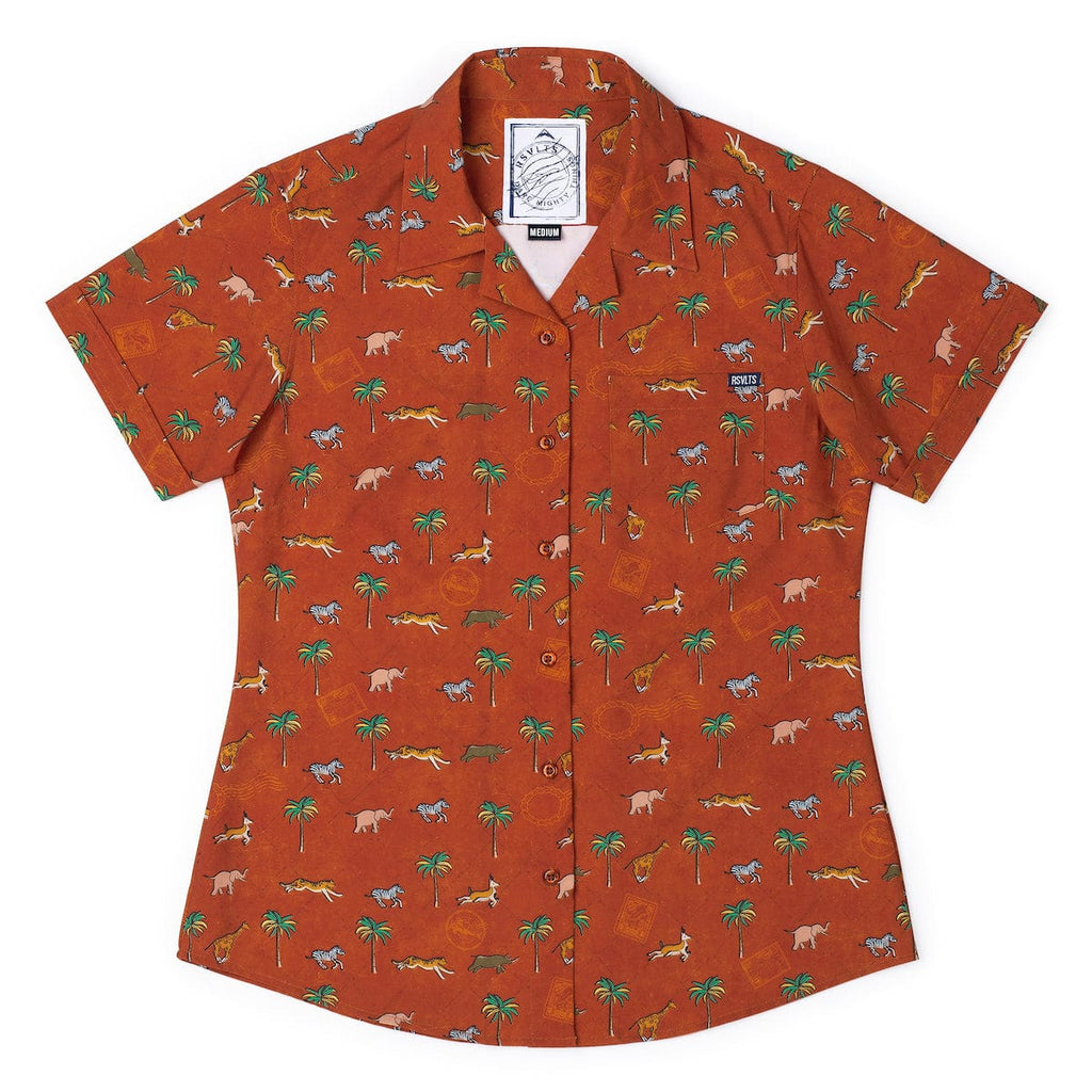 RSVLTS Destination Darjeeling Women's KUNUFLEX Short Sleeve Shirt in Brown — detail 4