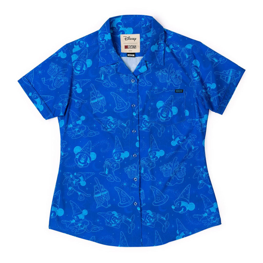 RSVLTS Sketches in the Stars Women's KUNUFLEX Short Sleeve Shirt in Blue — front view