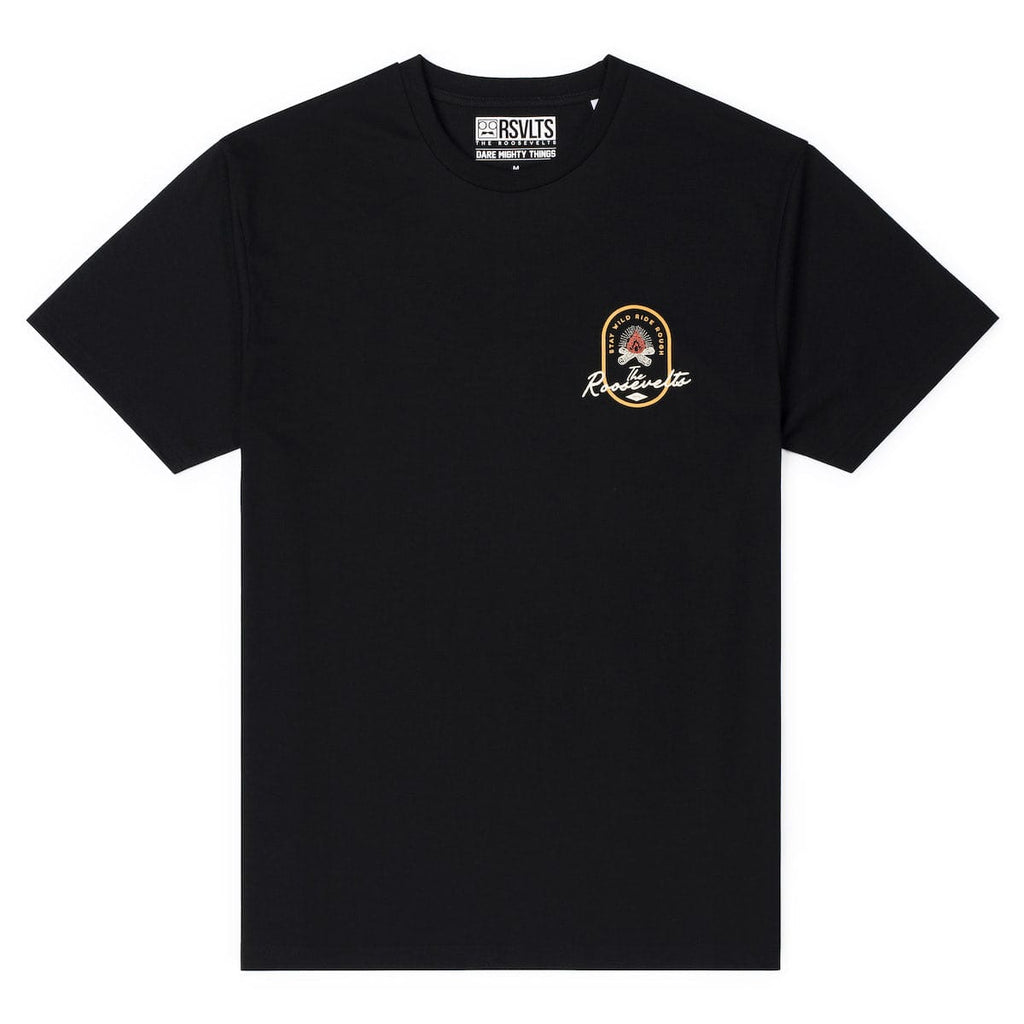 RSVLTS Stay Wild Campfire Crewneck Tee in Black — detail 4