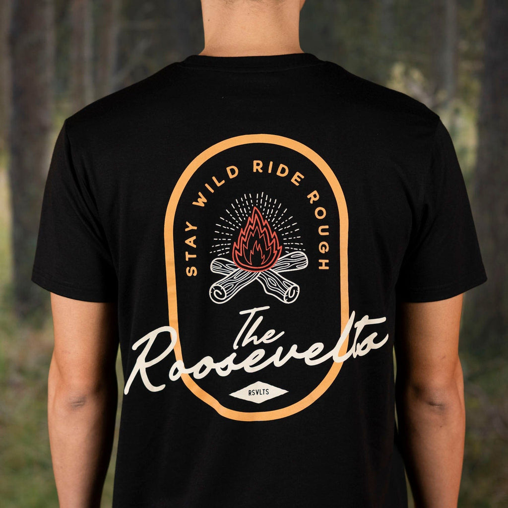 RSVLTS Stay Wild Campfire Crewneck Tee in Black — detail 5