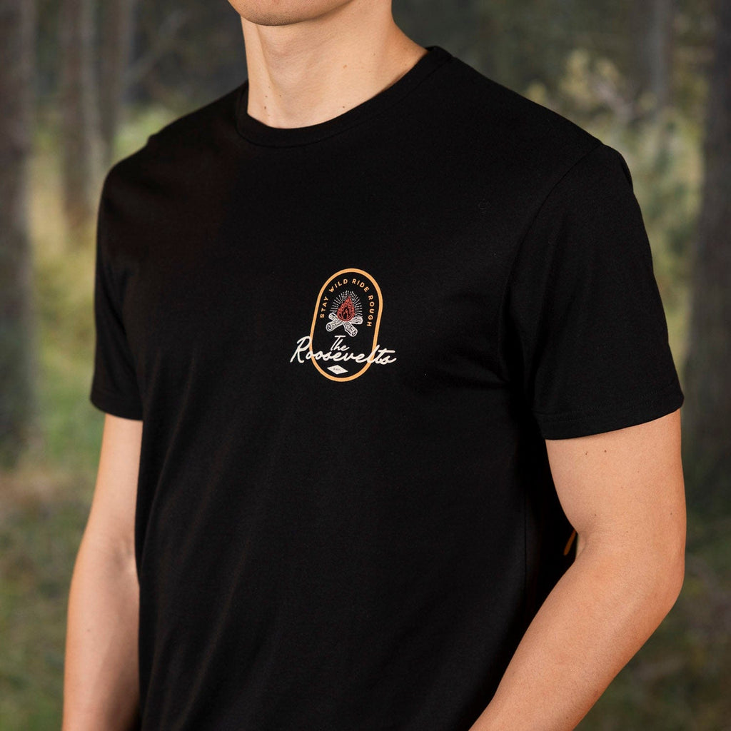 RSVLTS Stay Wild Campfire Crewneck Tee in Black — detail 7