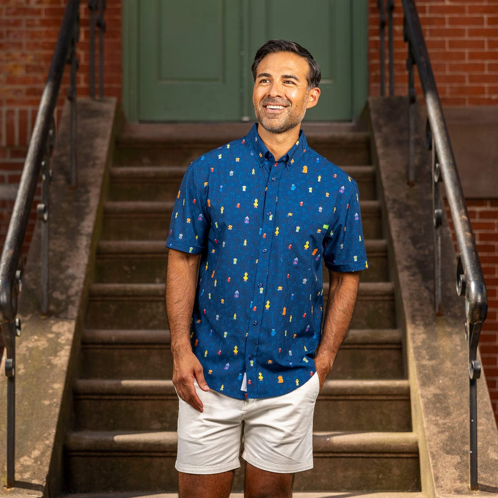 RSVLTS 8-Bit Buddies KUNUFLEX Short Sleeve Shirt in Blue — detail 5