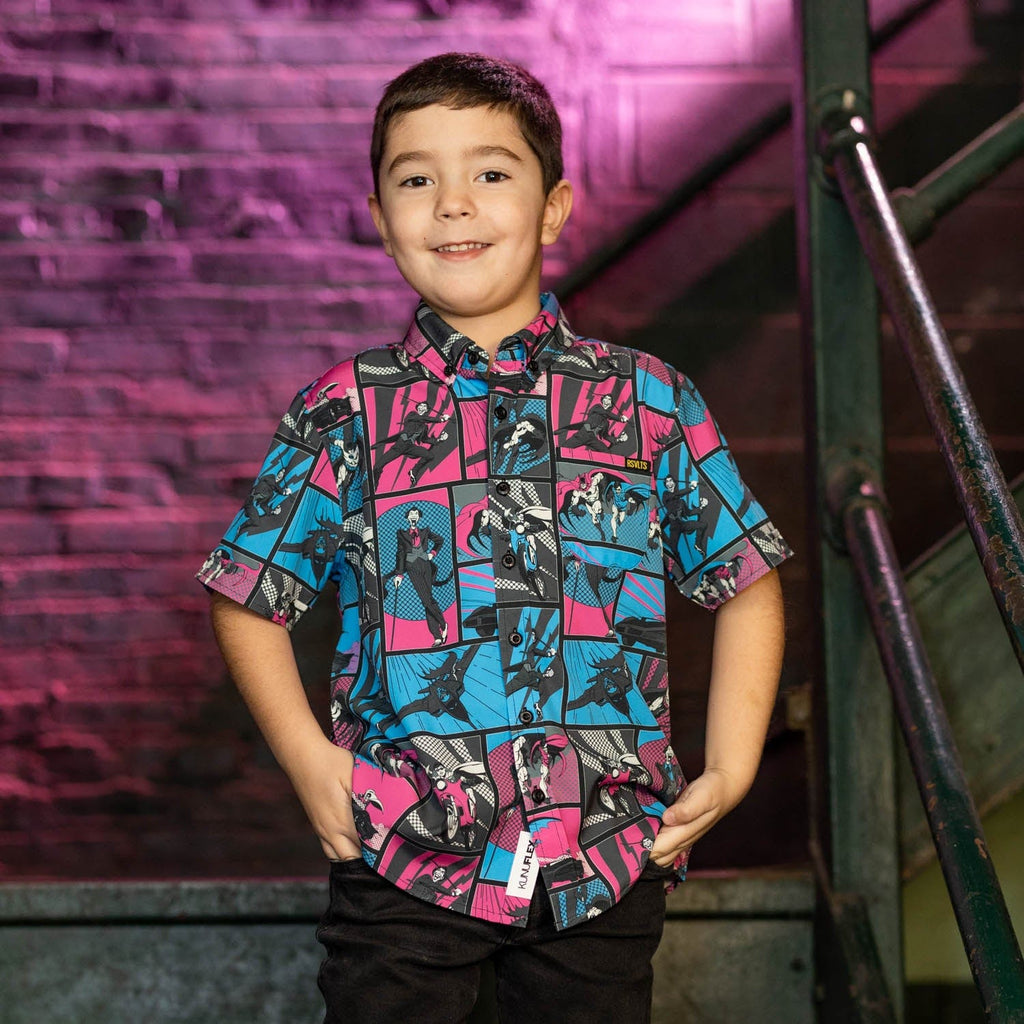 RSVLTS Funny Papers Youth KUNUFLEX Short Sleeve Shirt in Black — detail 5