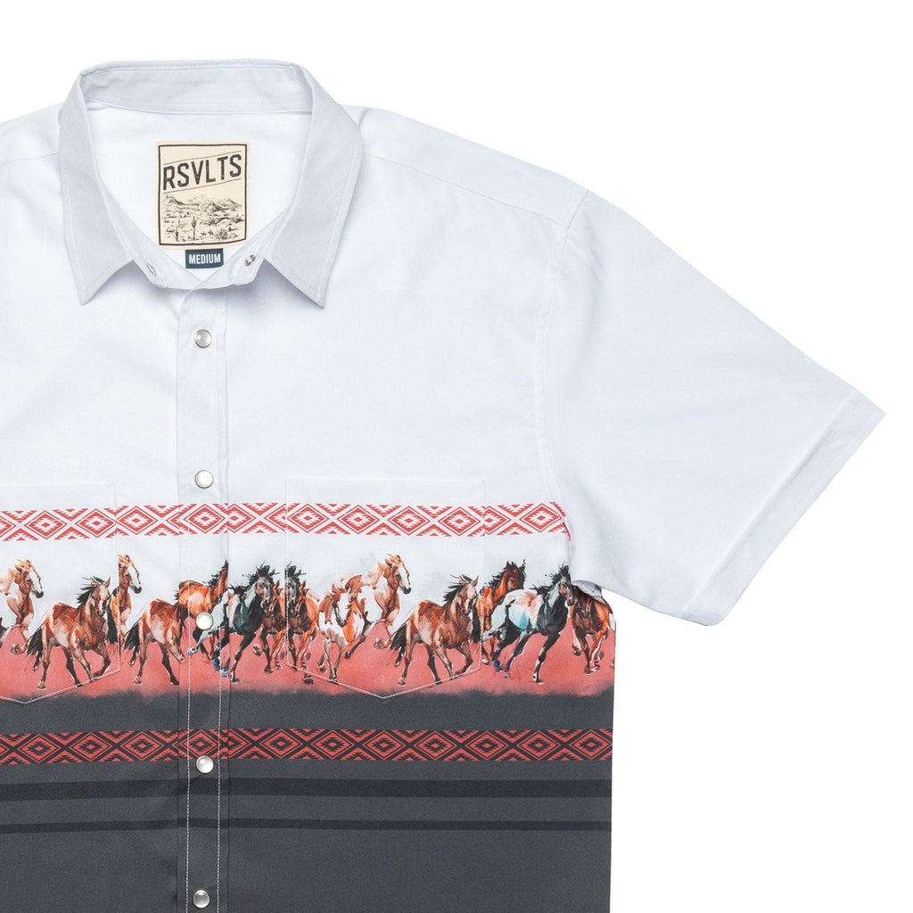 RSVLTS Runnin’ Wild KUNUFLEX Short Sleeve Shirt in White — front view