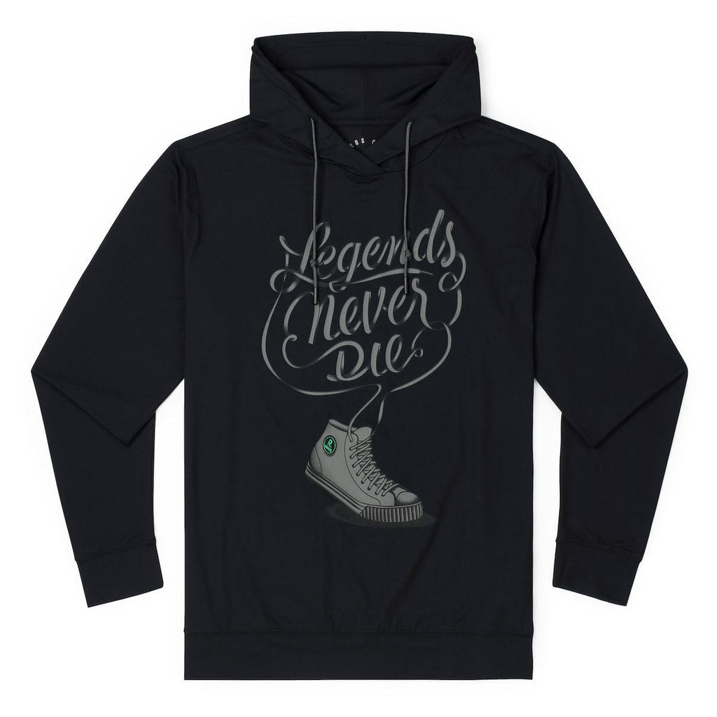 RSVLTS Legends Never Die (Black) Performance Hoodie in Black — front view