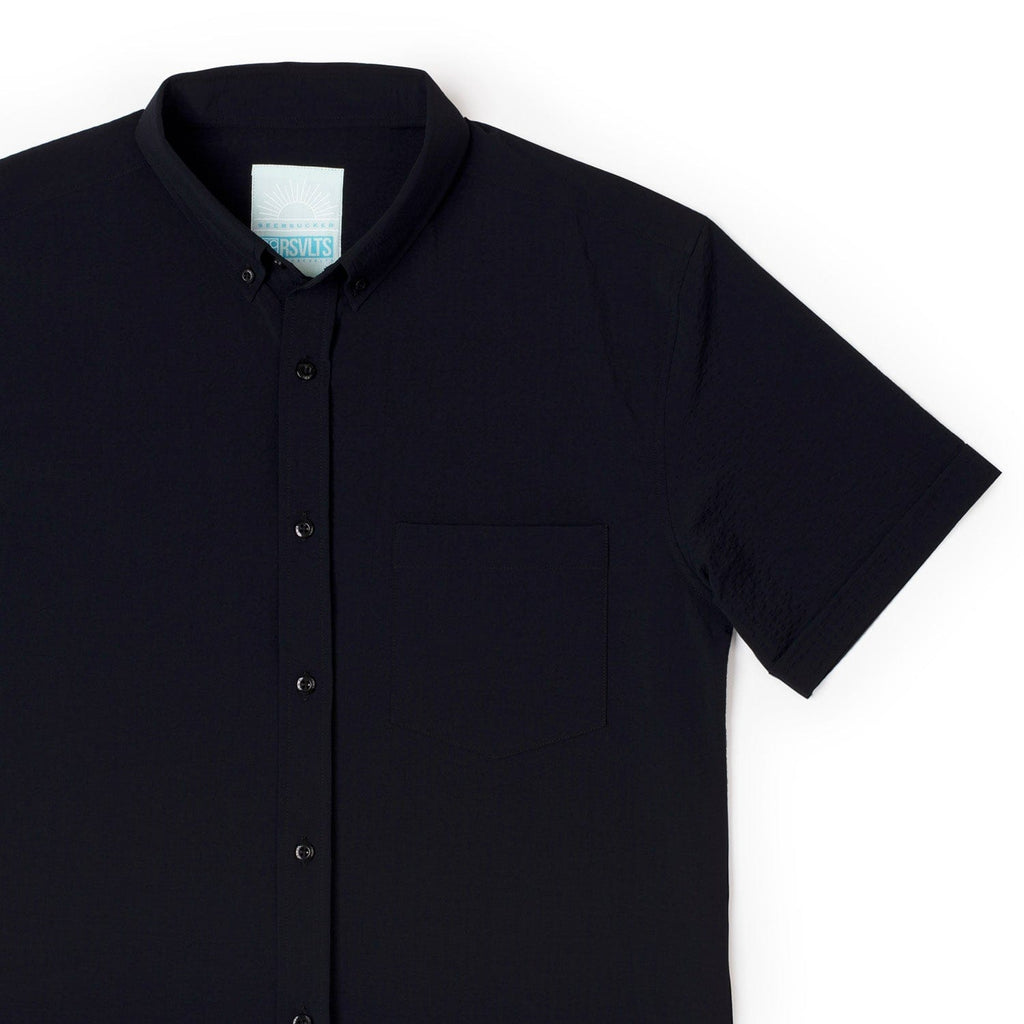 RSVLTS Anthracite Stretch Seersucker Short Sleeve Shirt in Black — front view