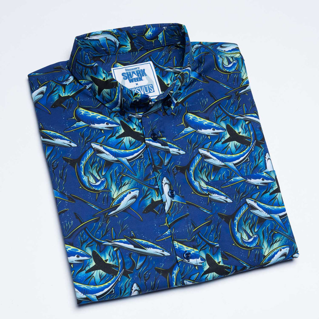 RSVLTS Feeding Frenzy KUNUFLEX Short Sleeve Shirt in Blue — detail 10