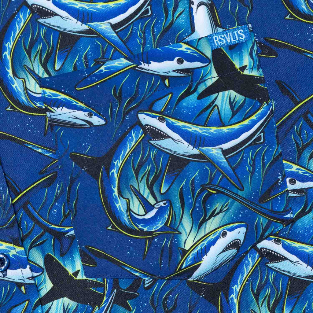 RSVLTS Feeding Frenzy KUNUFLEX Short Sleeve Shirt in Blue — detail 9