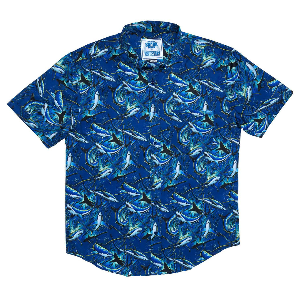 RSVLTS Feeding Frenzy KUNUFLEX Short Sleeve Shirt in Blue — detail 2