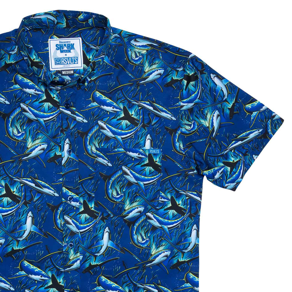 RSVLTS Feeding Frenzy KUNUFLEX Short Sleeve Shirt in Blue — front view