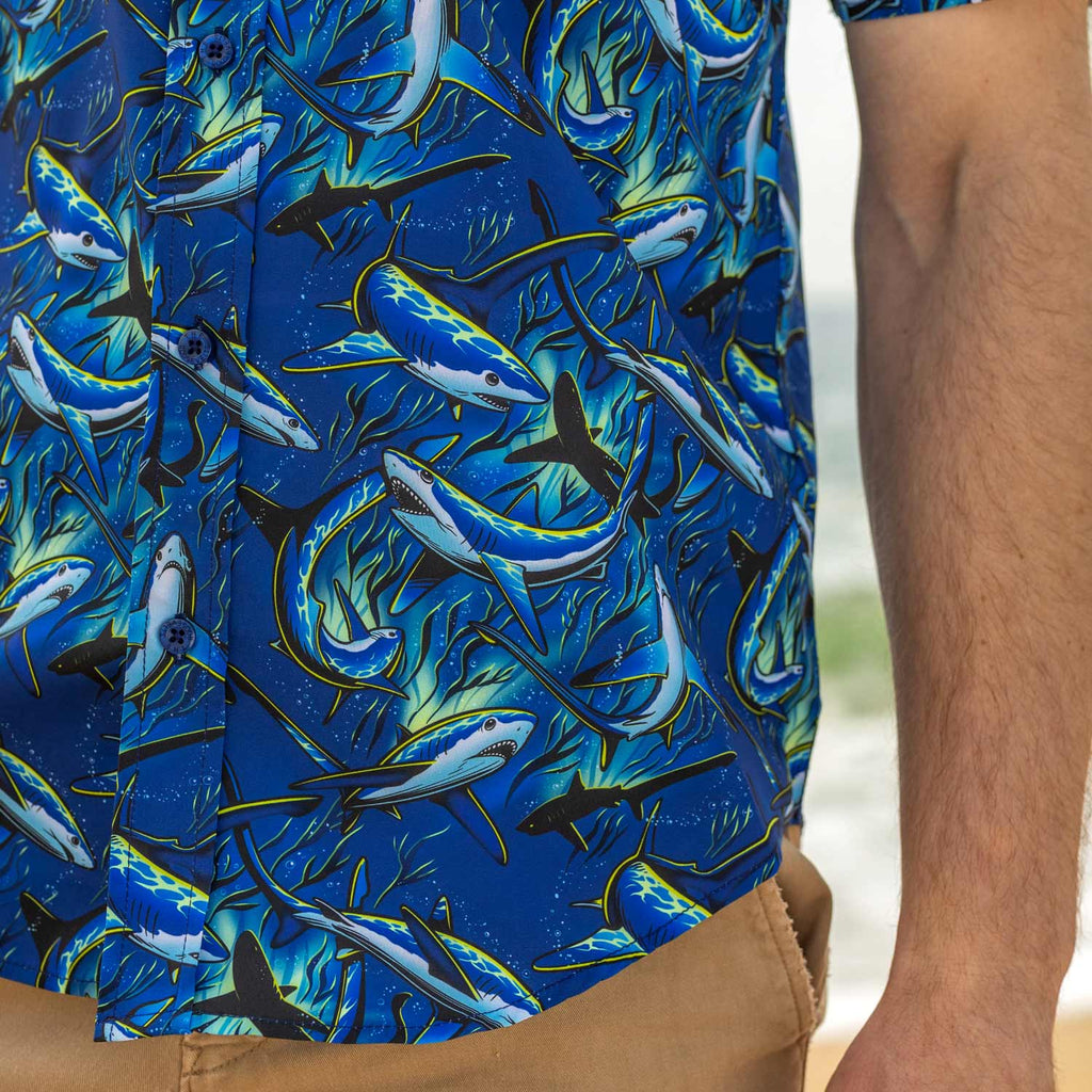 RSVLTS Feeding Frenzy KUNUFLEX Short Sleeve Shirt in Blue — detail 7