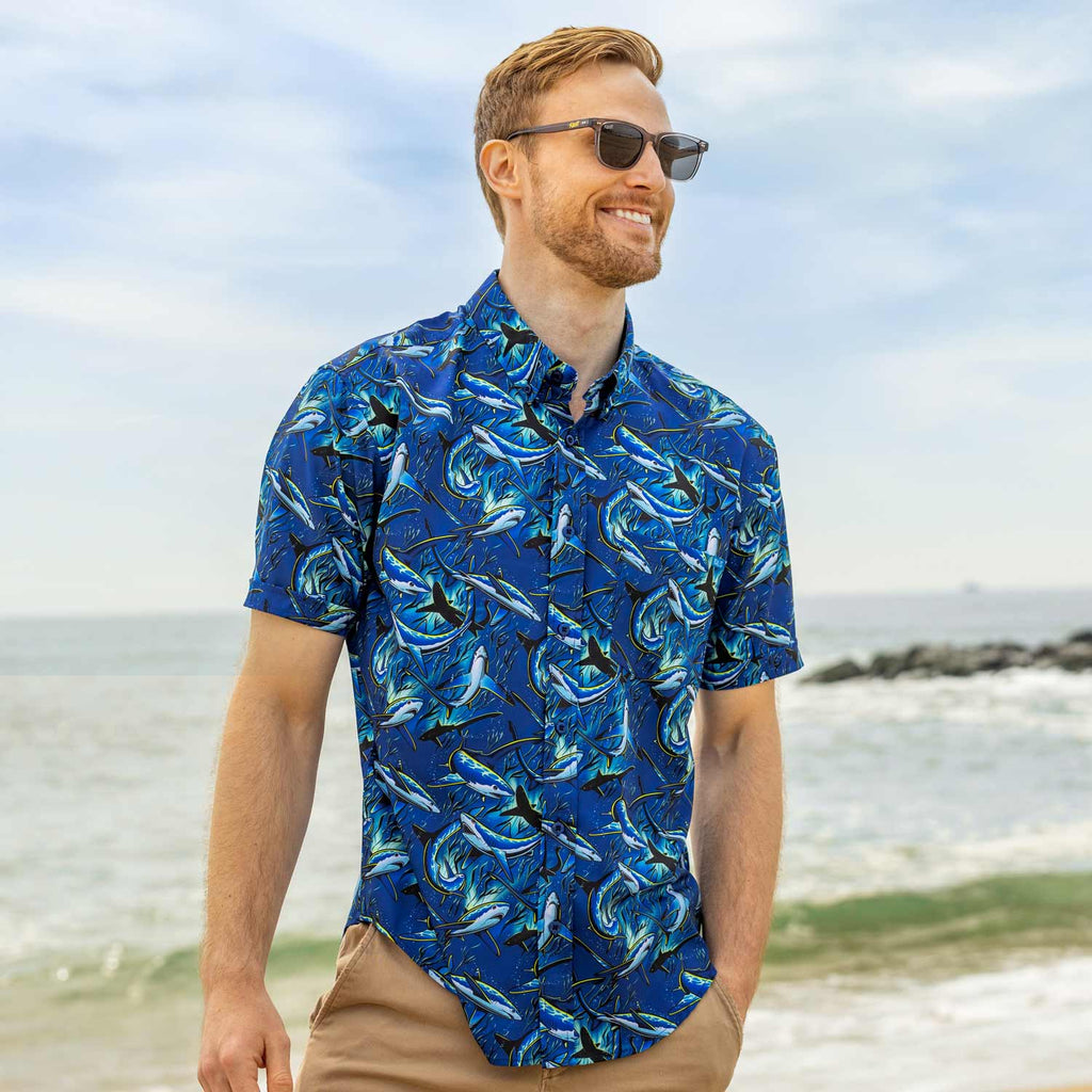 RSVLTS Feeding Frenzy KUNUFLEX Short Sleeve Shirt in Blue — detail 3