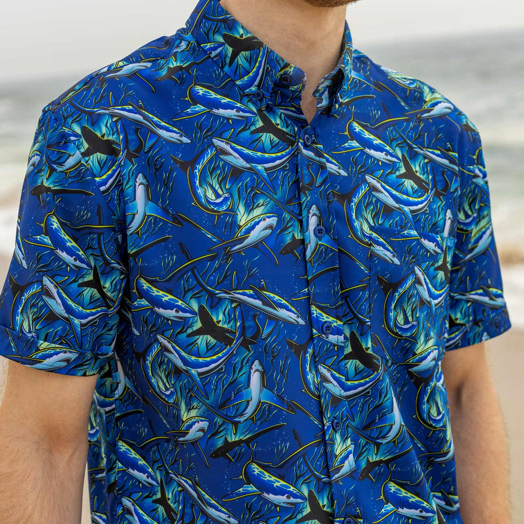 RSVLTS Feeding Frenzy KUNUFLEX Short Sleeve Shirt in Blue — detail 4
