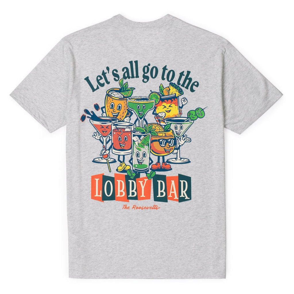 RSVLTS Let’s All Go to the Lobby Bar Crewneck Tee in Gray — front view