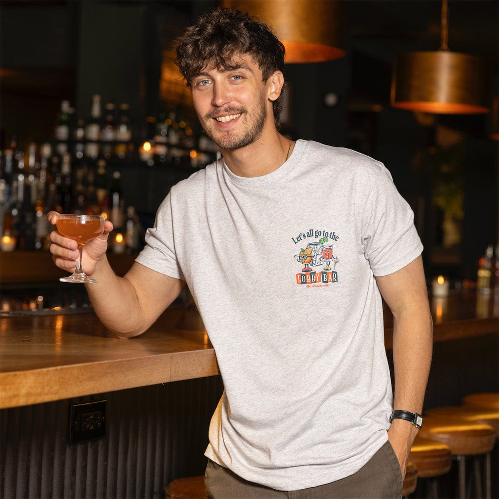 RSVLTS Let’s All Go to the Lobby Bar Crewneck Tee in Gray — detail 3