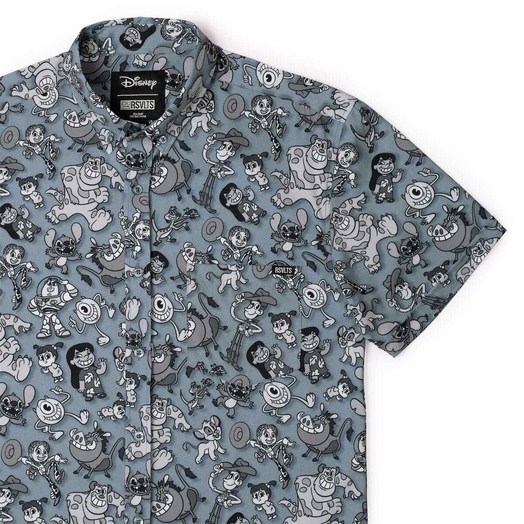 RSVLTS Pie-Eyed Party KUNUFLEX Short Sleeve Shirt in Blue — front view
