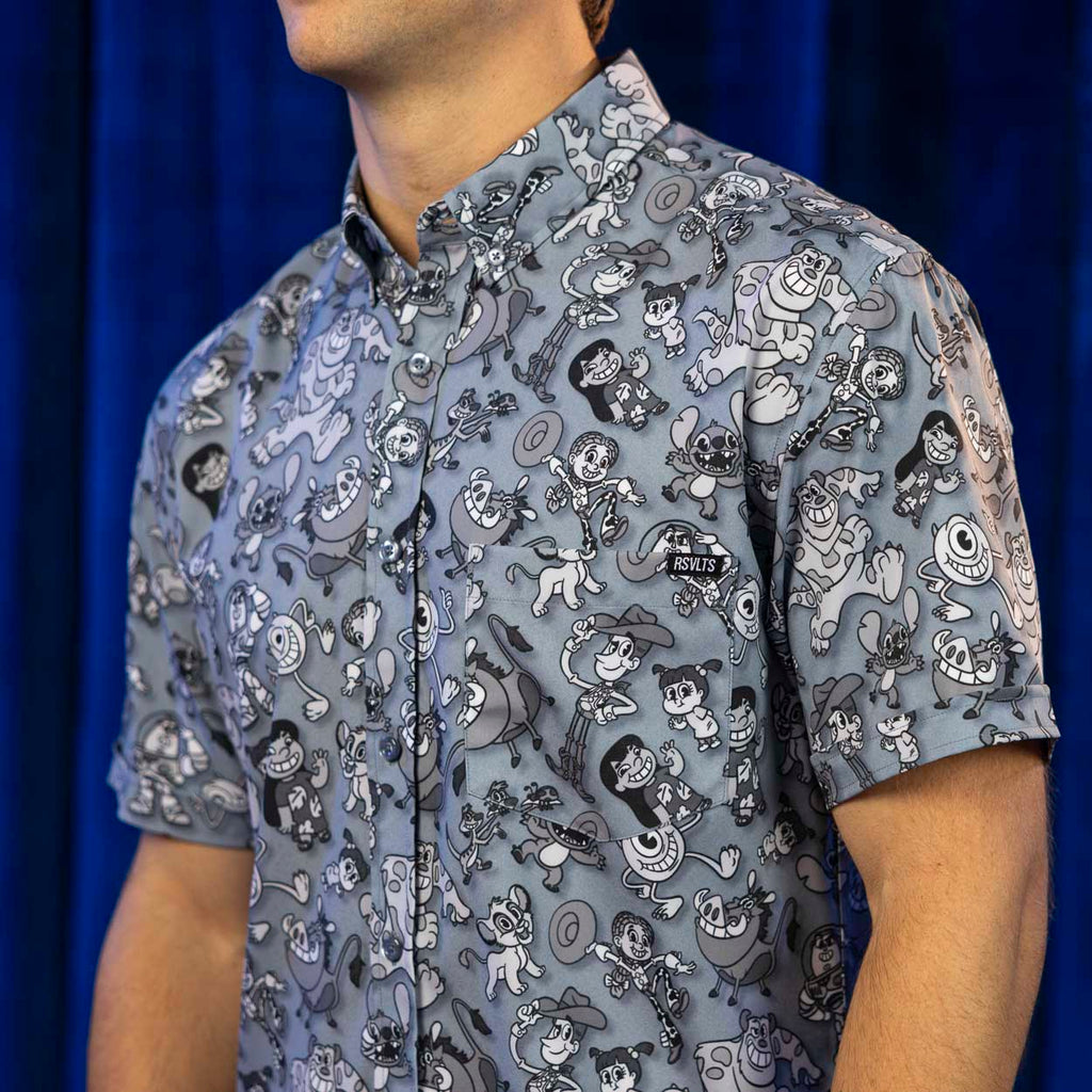 RSVLTS Pie-Eyed Party KUNUFLEX Short Sleeve Shirt in Blue — detail 2