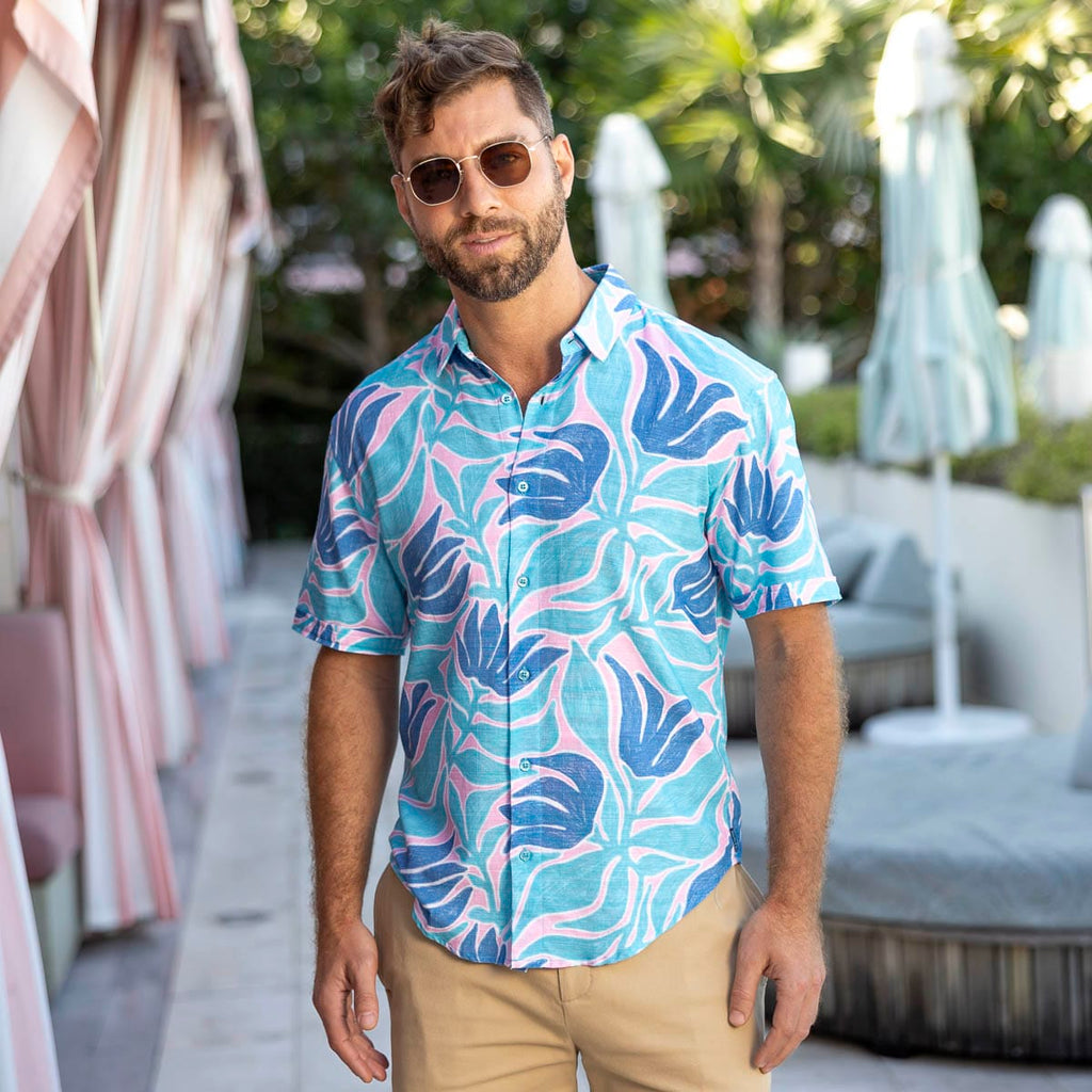 RSVLTS Turq Tropic Bamboo Short Sleeve Shirt in Blue — detail 3