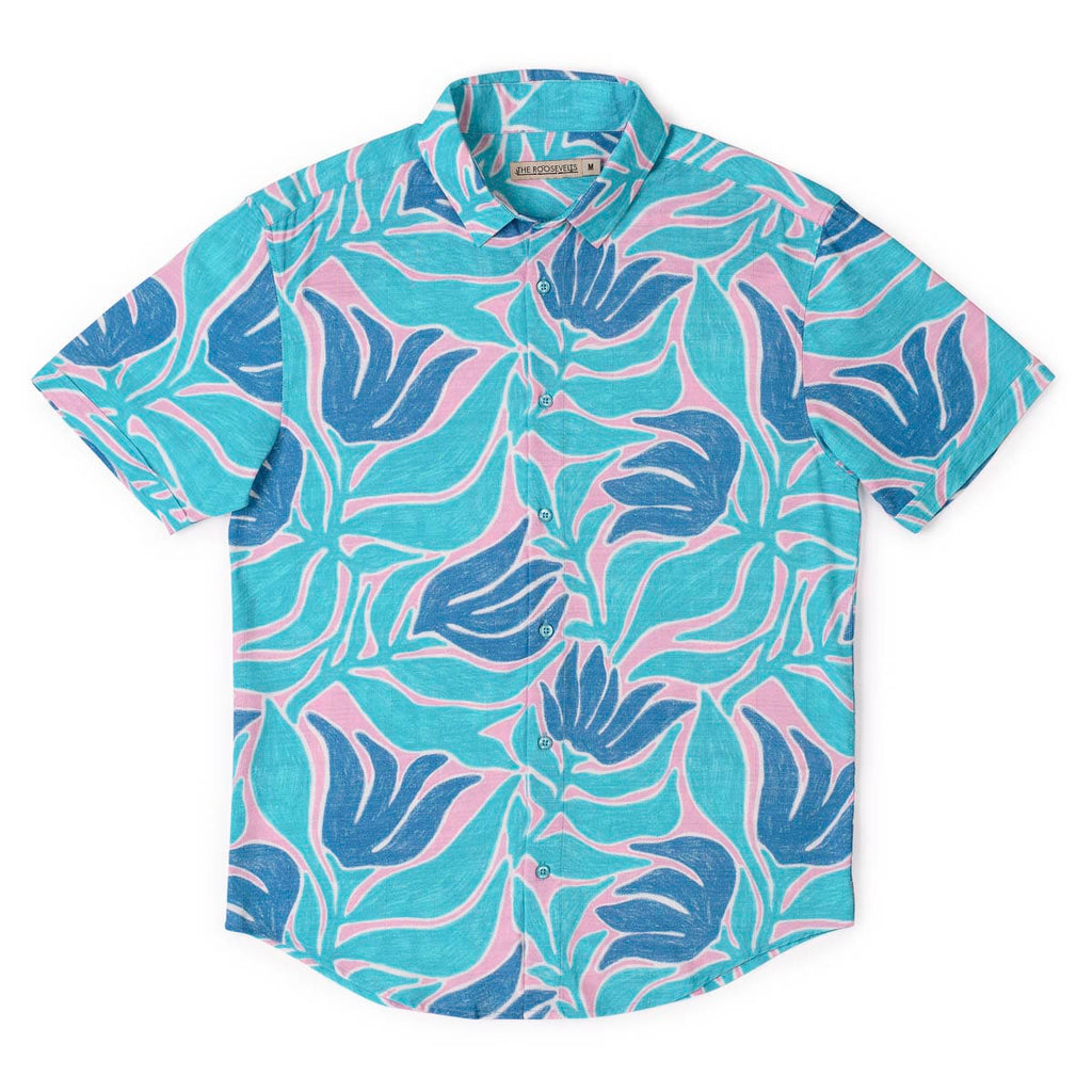 RSVLTS Turq Tropic Bamboo Short Sleeve Shirt in Blue — detail 4
