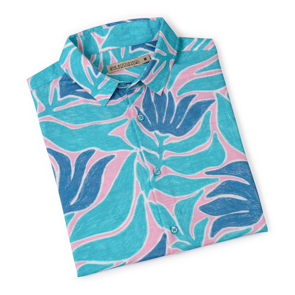 RSVLTS Turq Tropic Bamboo Short Sleeve Shirt in Blue — detail 8
