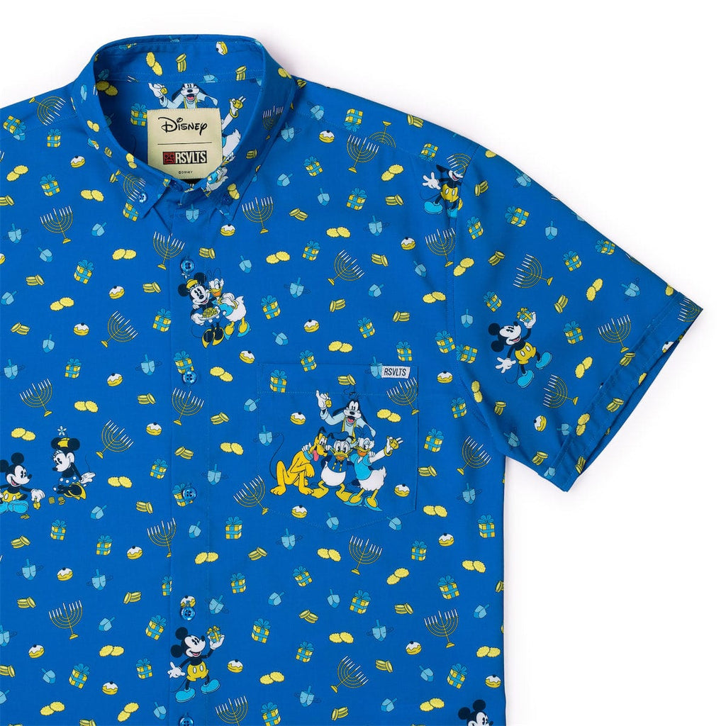 RSVLTS Mickey’s Menorahs KUNUFLEX Short Sleeve Shirt in Blue — front view