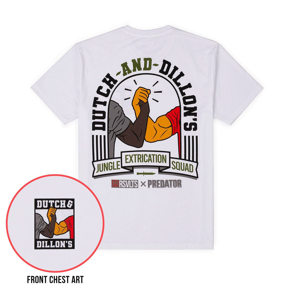RSVLTS Dutch and Dillon’s Crewneck Tee in White — front view