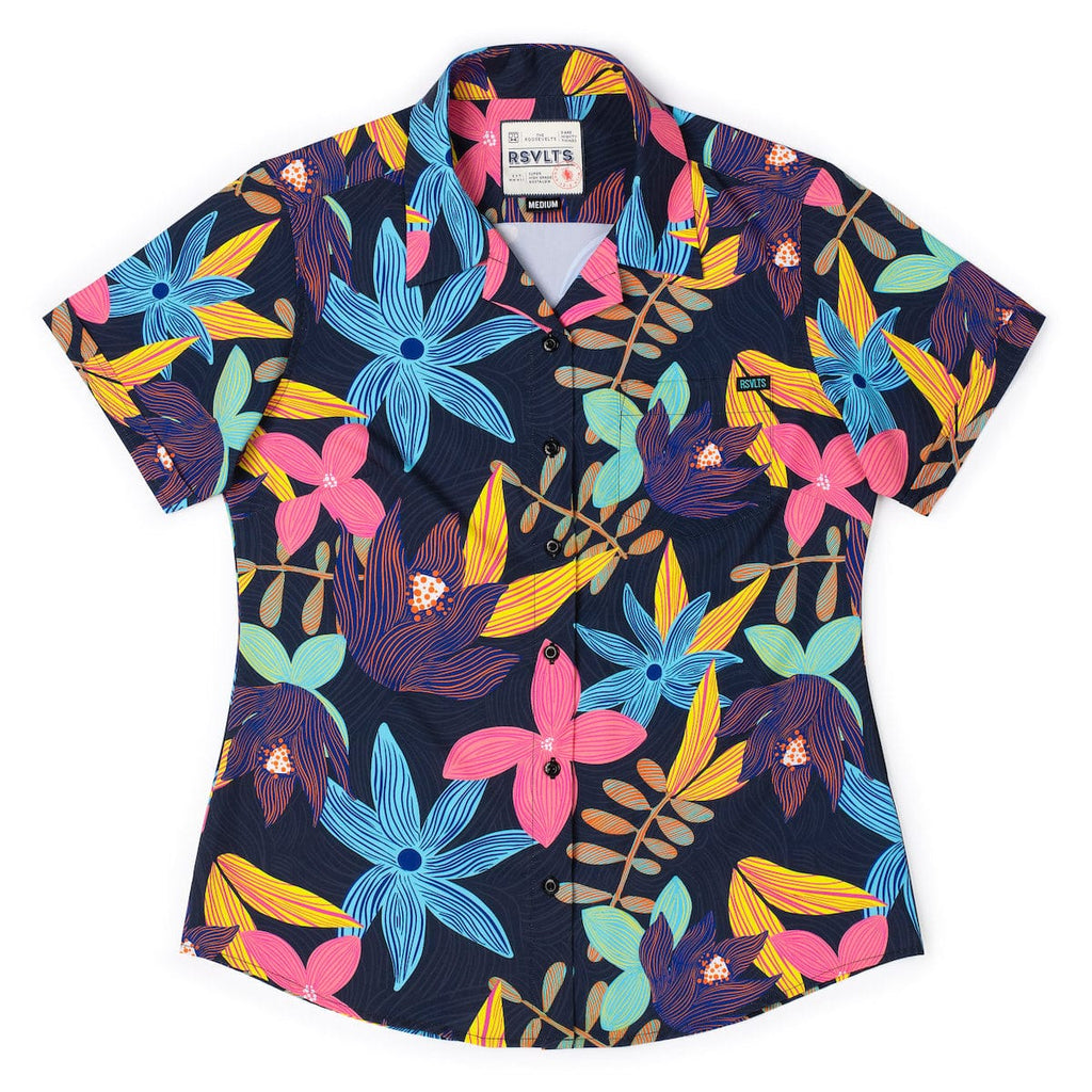 RSVLTS Petal Strokes Women's KUNUFLEX Short Sleeve Shirt in Black — detail 7