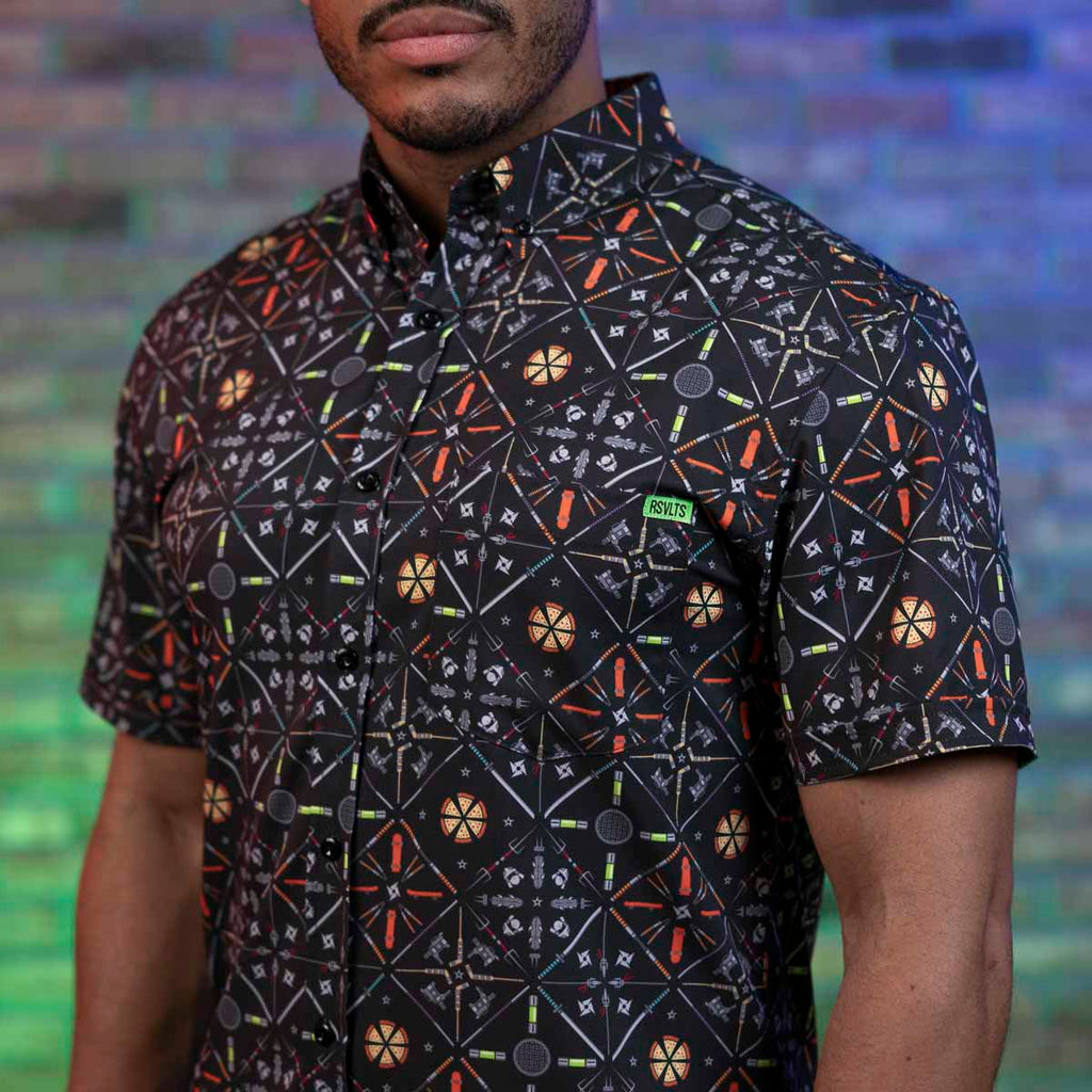 RSVLTS Splinter's Couch KUNUFLEX Short Sleeve Shirt in Black — detail 4