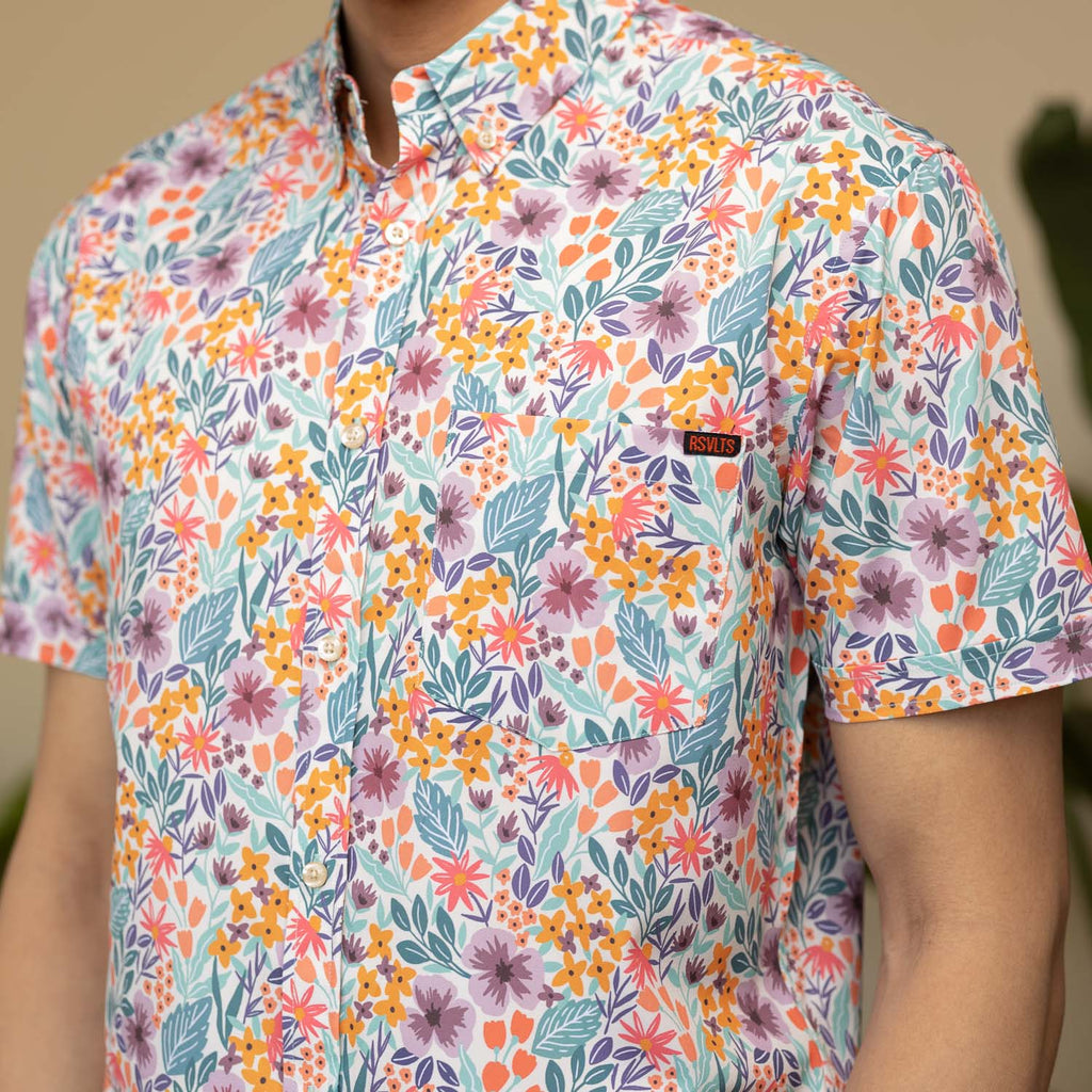 RSVLTS Garden Party KUNUFLEX Short Sleeve Shirt in Green — detail 6