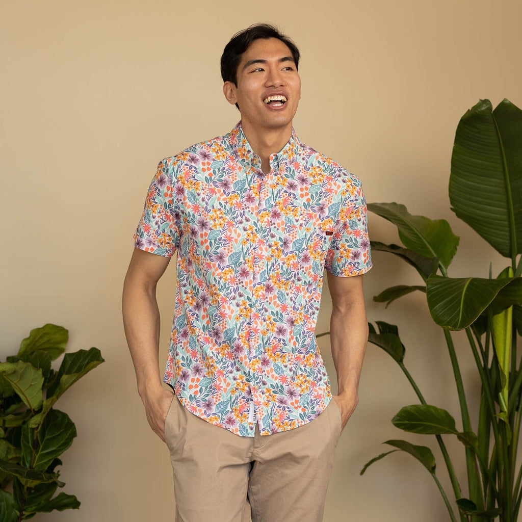 RSVLTS Garden Party KUNUFLEX Short Sleeve Shirt in Green — detail 4