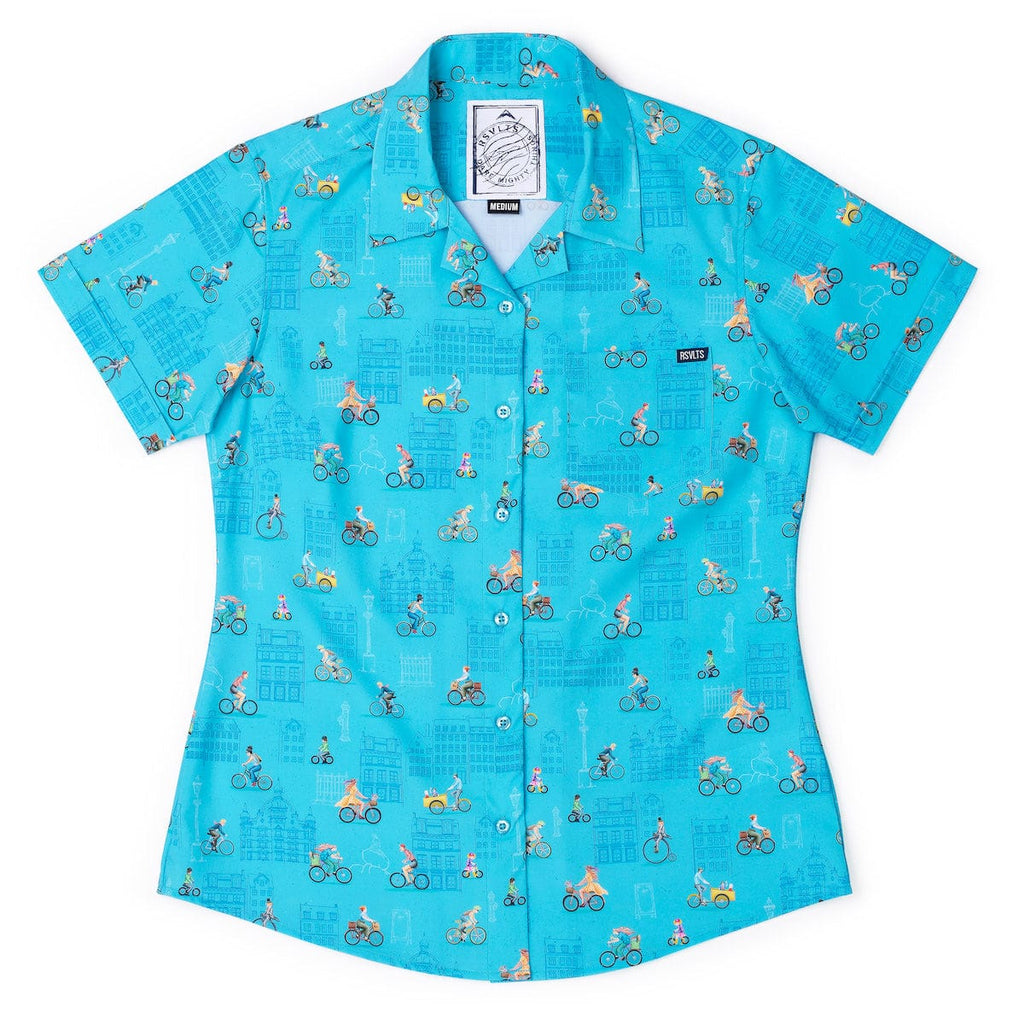 RSVLTS Copenhagen Women's KUNUFLEX Short Sleeve Shirt in Blue — detail 4