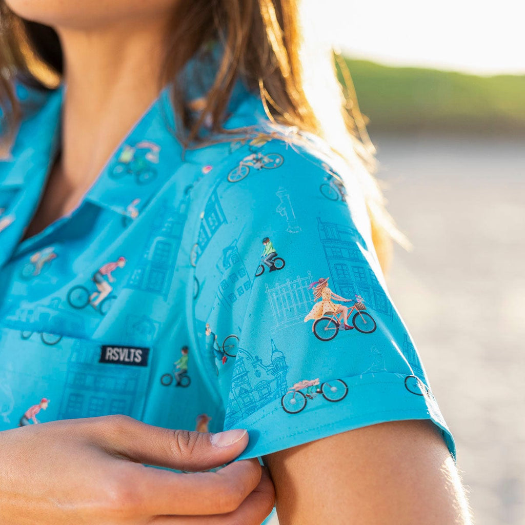 RSVLTS Copenhagen Women's KUNUFLEX Short Sleeve Shirt in Blue — detail 6
