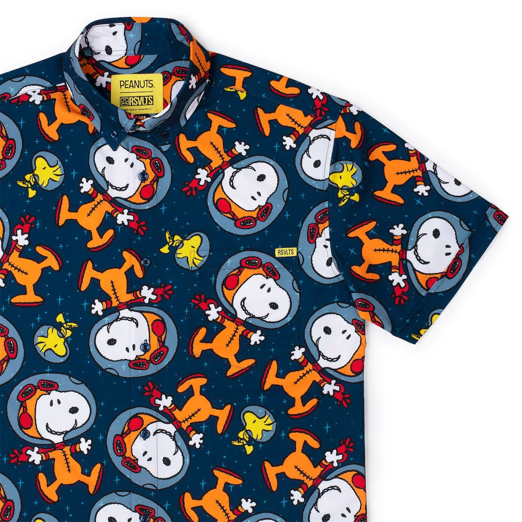 RSVLTS Snoopy in Space KUNUFLEX Short Sleeve Shirt in Blue — front view
