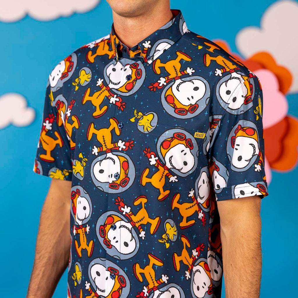 RSVLTS Snoopy in Space KUNUFLEX Short Sleeve Shirt in Blue — detail 6