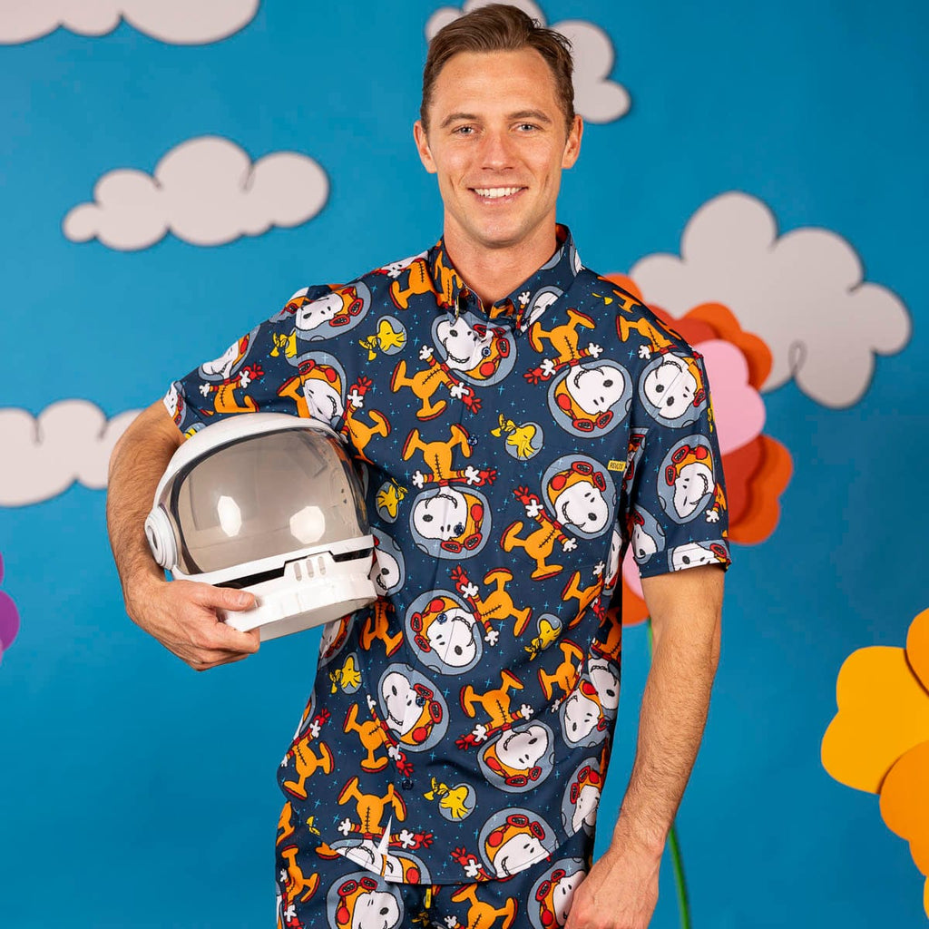 RSVLTS Snoopy in Space KUNUFLEX Short Sleeve Shirt in Blue — detail 4