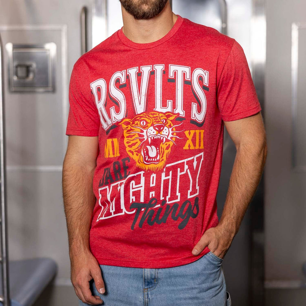 RSVLTS Go Get 'Em, Tiger! Crewneck Tee in Red — front view