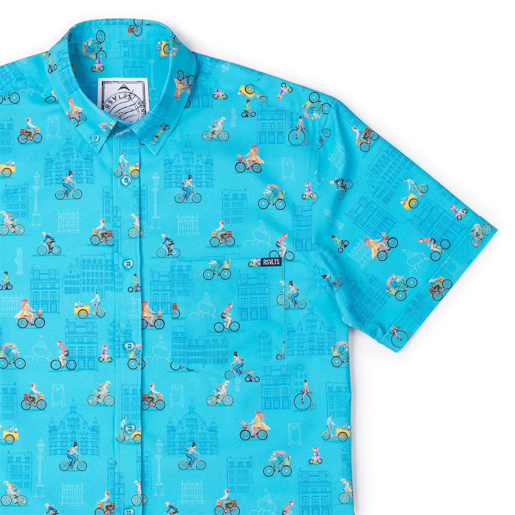 RSVLTS Copenhagen KUNUFLEX Short Sleeve Shirt in Blue — detail 4