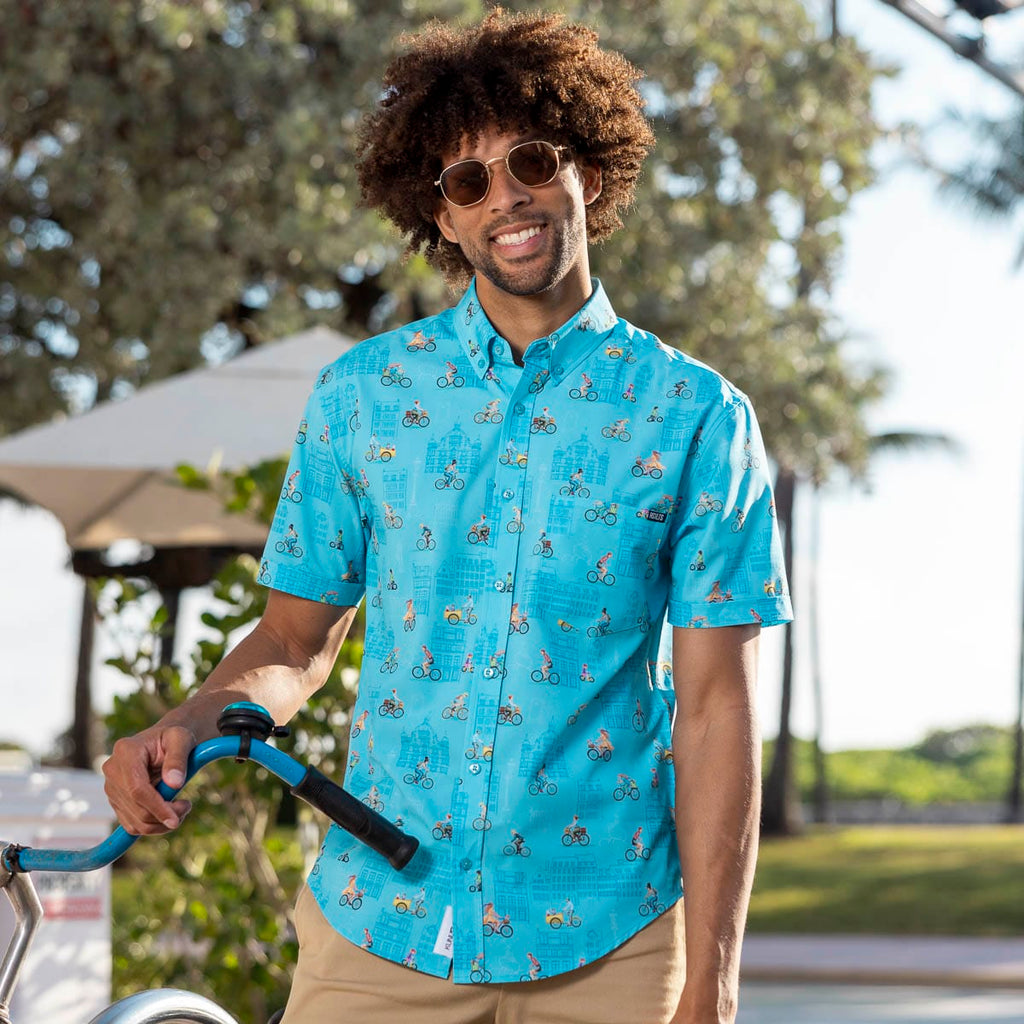 RSVLTS Copenhagen KUNUFLEX Short Sleeve Shirt in Blue — detail 5