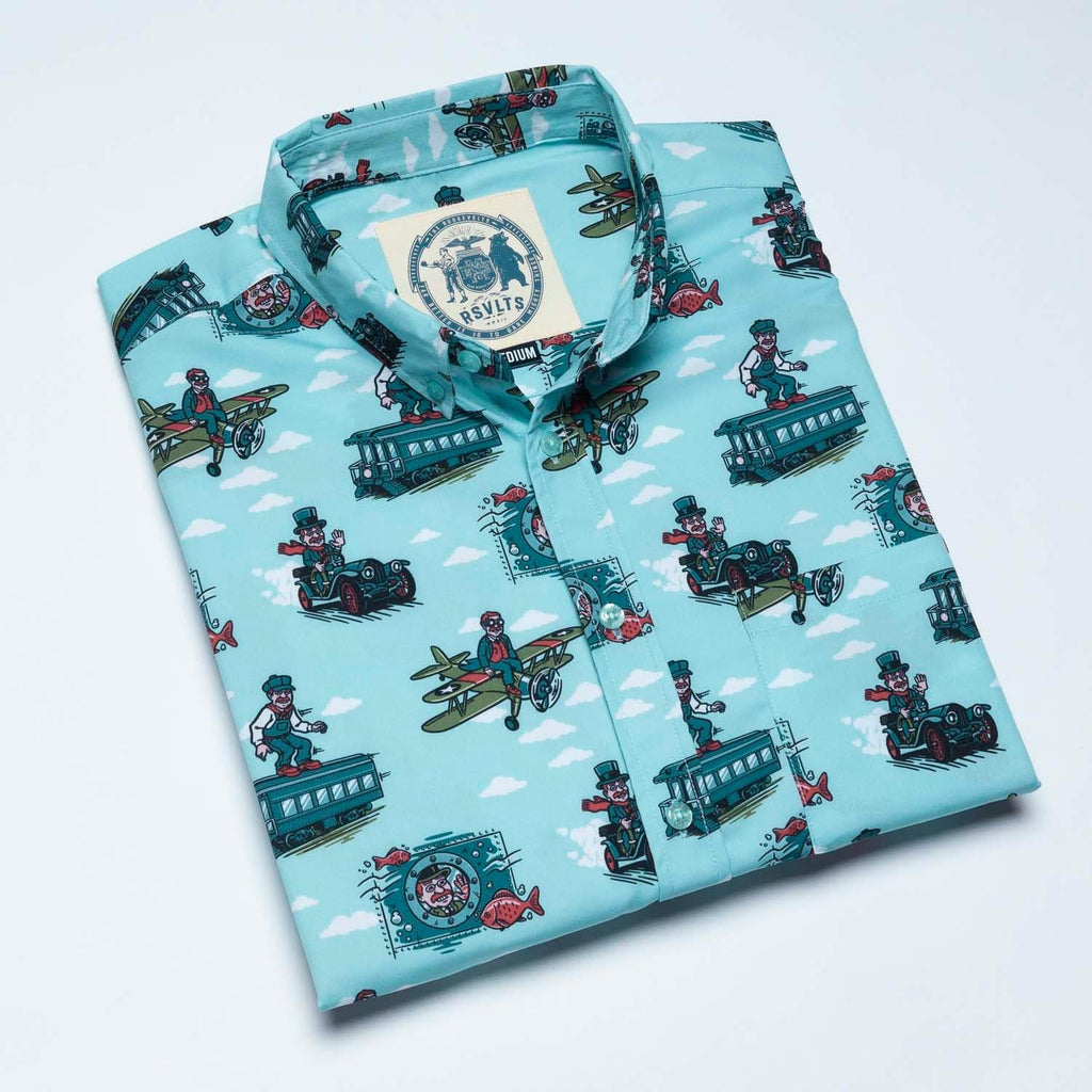 RSVLTS Teddy the Trailblazer KUNUFLEX Short Sleeve Shirt in Blue — detail 8