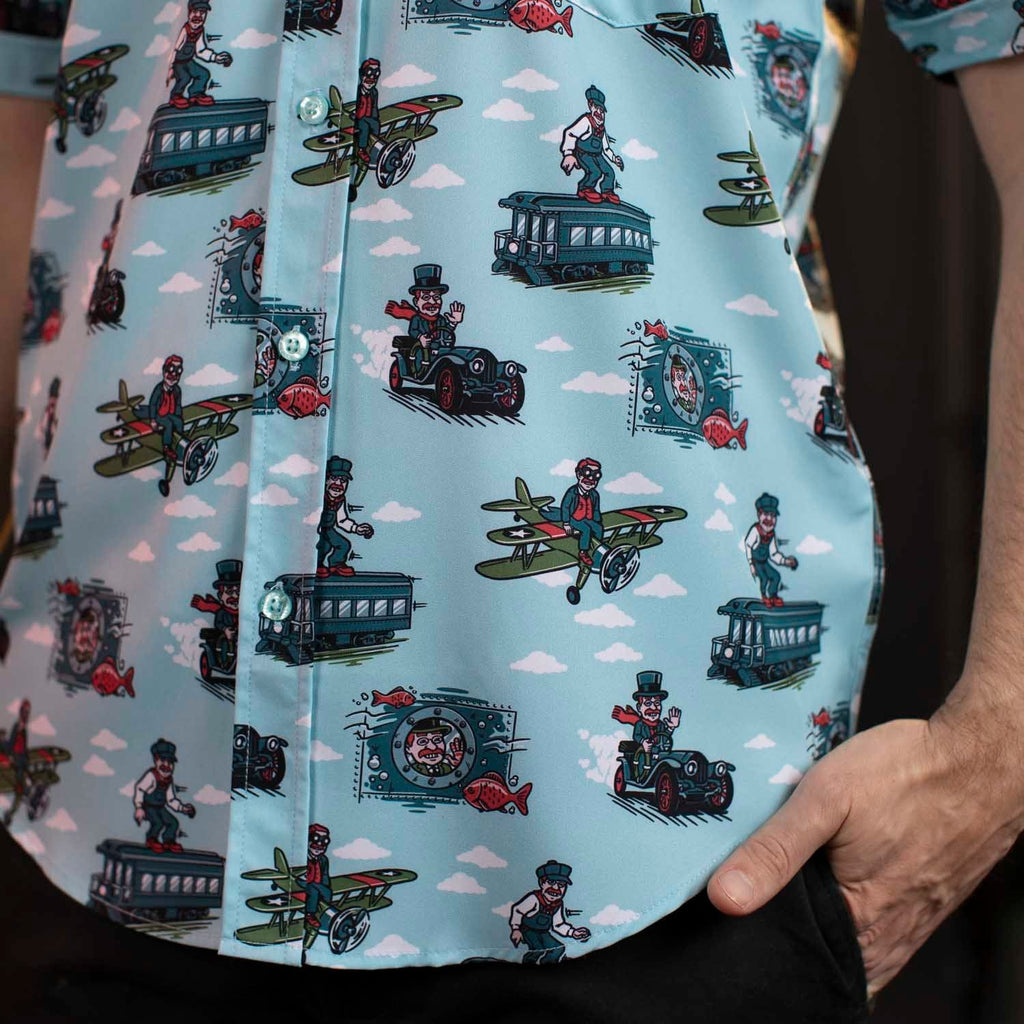 RSVLTS Teddy the Trailblazer KUNUFLEX Short Sleeve Shirt in Blue — detail 7