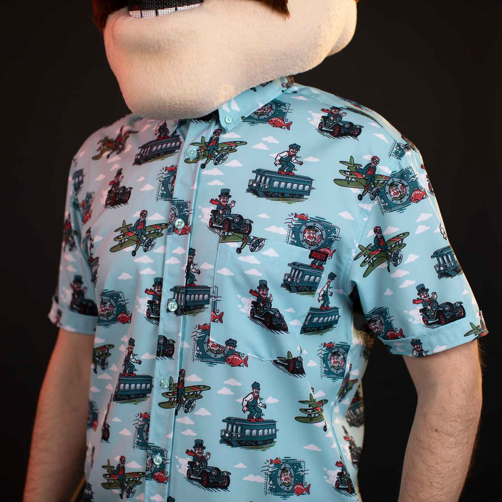 RSVLTS Teddy the Trailblazer KUNUFLEX Short Sleeve Shirt in Blue — detail 4