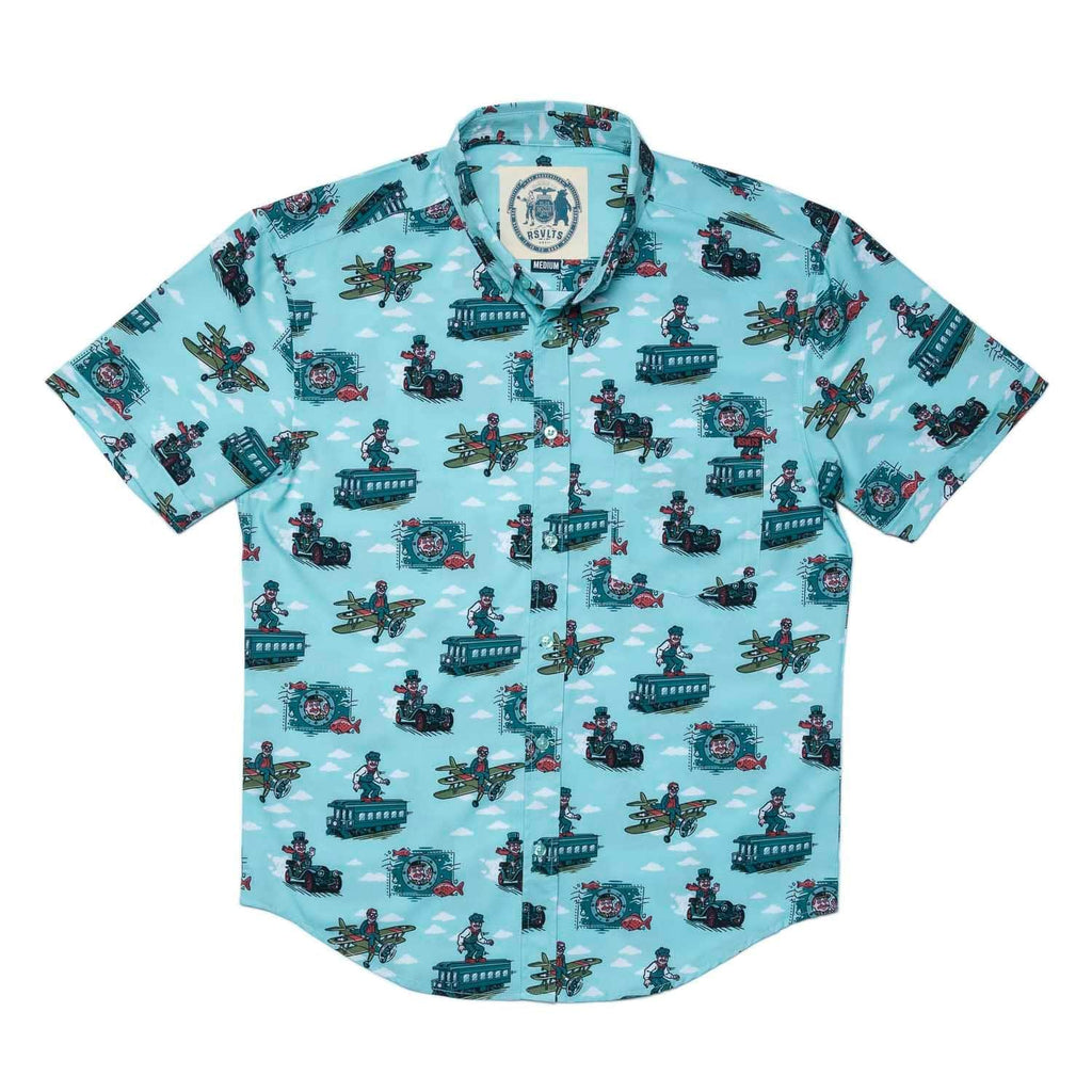 RSVLTS Teddy the Trailblazer KUNUFLEX Short Sleeve Shirt in Blue — detail 3