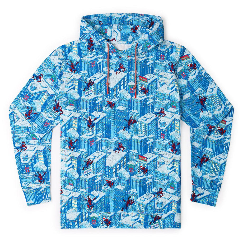 RSVLTS Spider-Man Is Coming To Town Performance Hoodie in Blue — front view
