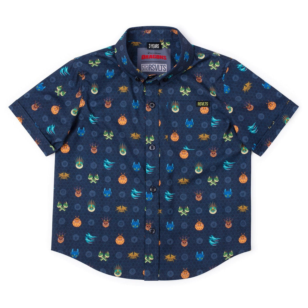RSVLTS Fiery Faces Preschool KUNUFLEX Short Sleeve Shirt in Blue — front view