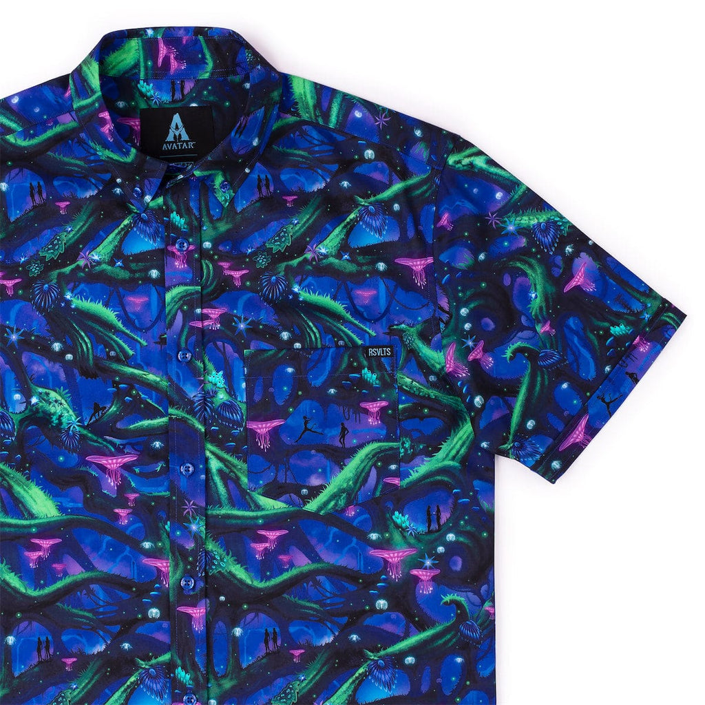 RSVLTS Na’vi Nights KUNUFLEX Short Sleeve Shirt in Blue — front view