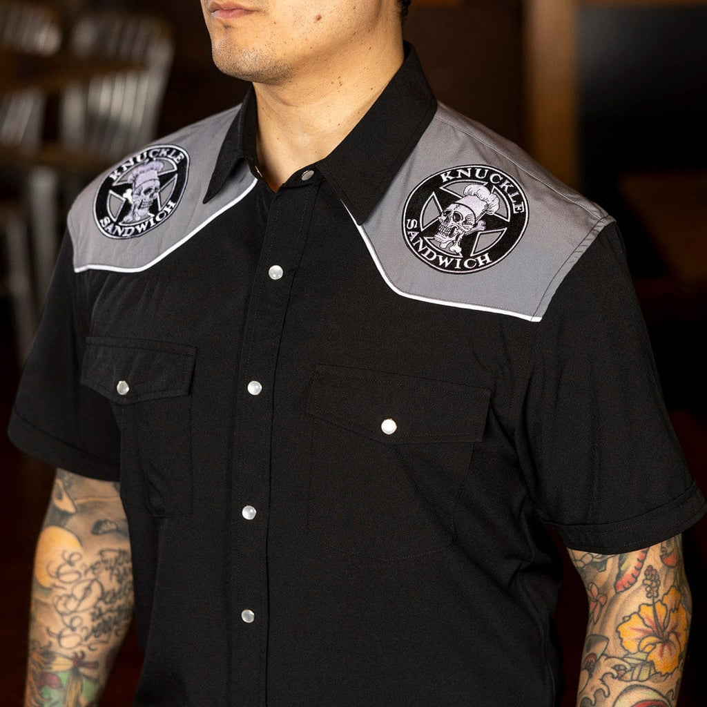 RSVLTS Knuckle Sandwich Roper Short Sleeve Shirt in Black — detail 10