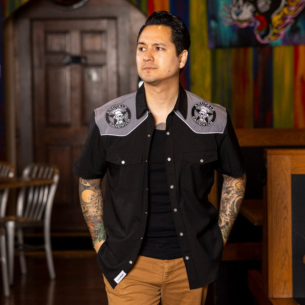 RSVLTS Knuckle Sandwich Roper Short Sleeve Shirt in Black — detail 8