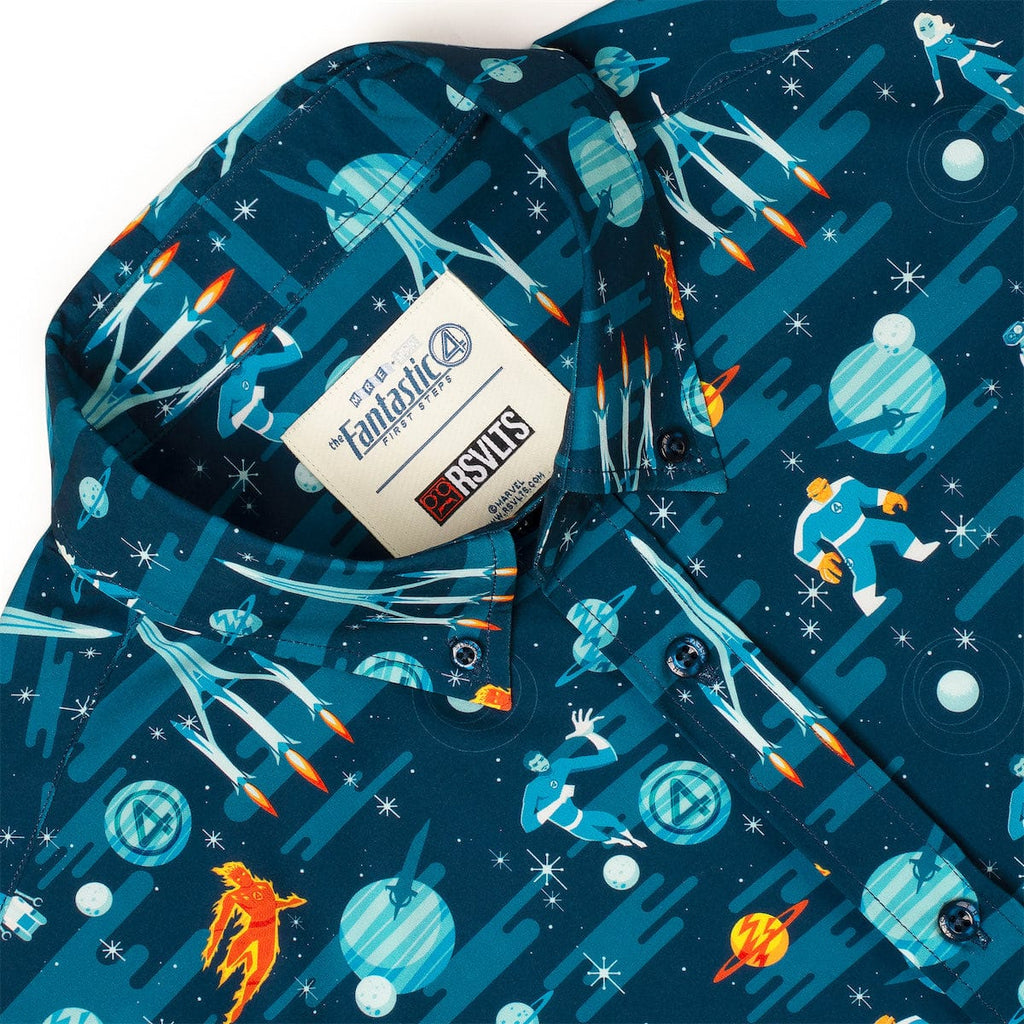 RSVLTS Cosmic Escapades KUNUFLEX Short Sleeve Shirt in Blue — detail 7