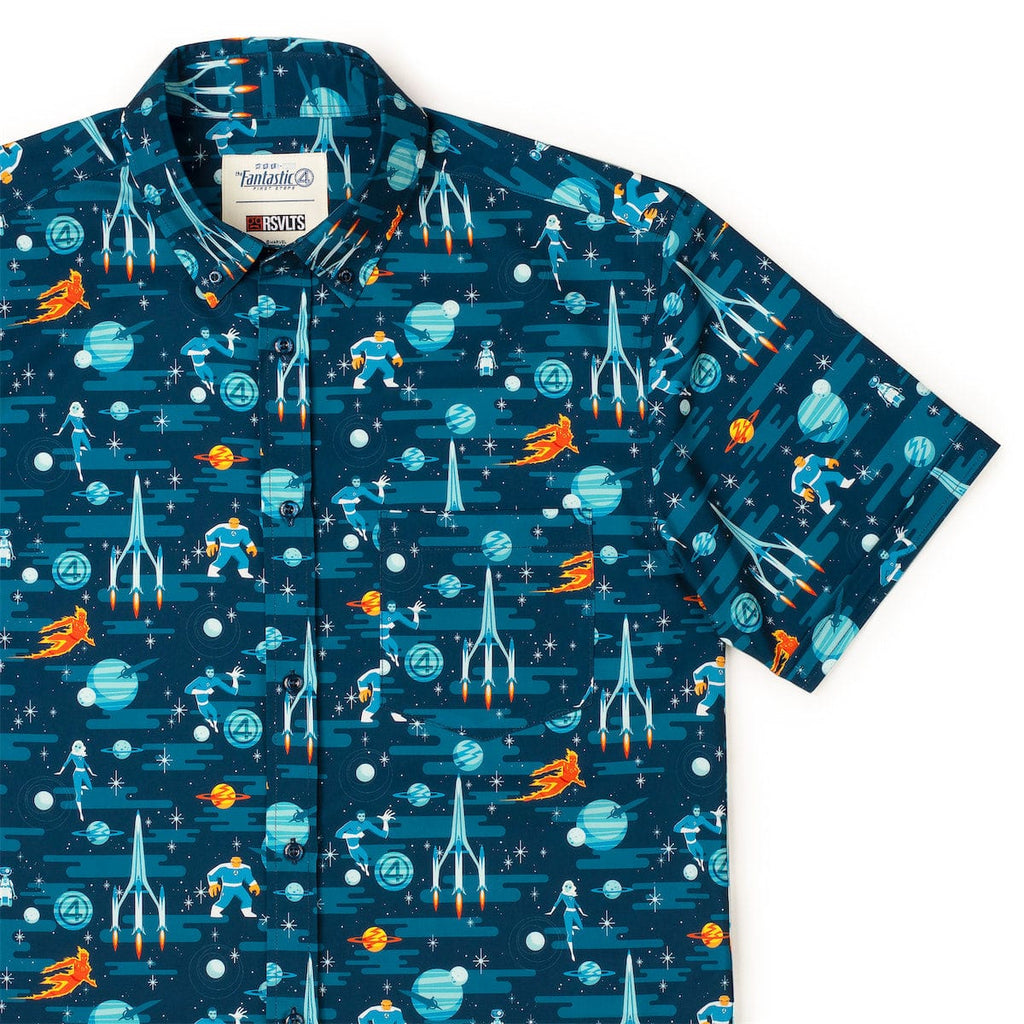 RSVLTS Cosmic Escapades KUNUFLEX Short Sleeve Shirt in Blue — front view
